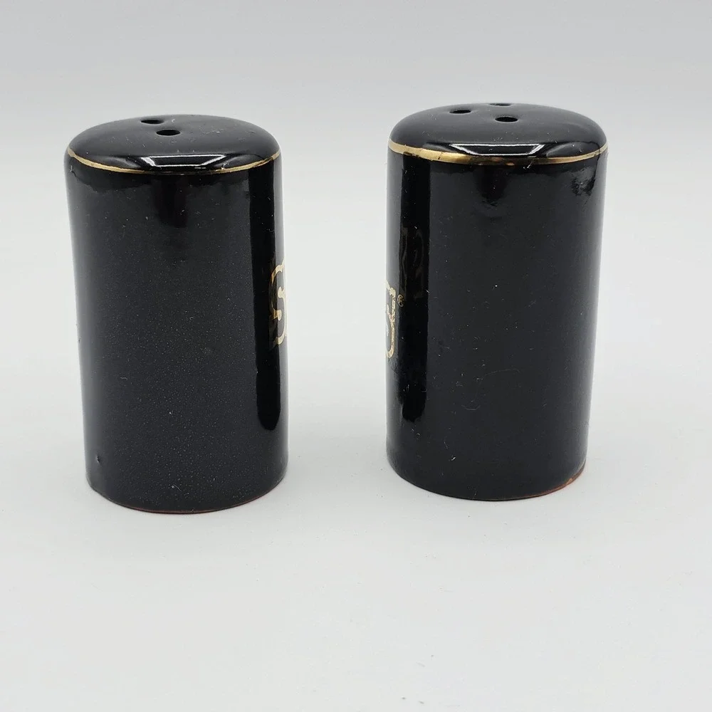 Six Flags Salt Pepper Shakers Atlanta GA Black Gold Vintage Ceramic Japan Set